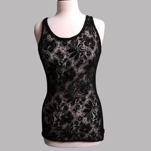 Black Royal Plush Floral Lace Tank Top